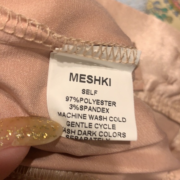 MESHKI ROSE PINK GOLD SATIN SATEEN WIDE LEG PANTS TROUSERS CHAMPAGNE MED BARBIE - Picture 11 of 14